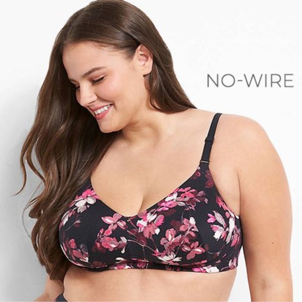 Cacique Women's Lightly Lined No-Wire Bra in Pink Floral Print 52C